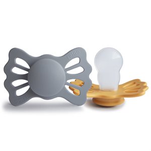 FRIGG Lucky - Symmetrical Silicone 2-Pack Pacifiers - Great Gray/Honey Gold - Size 2